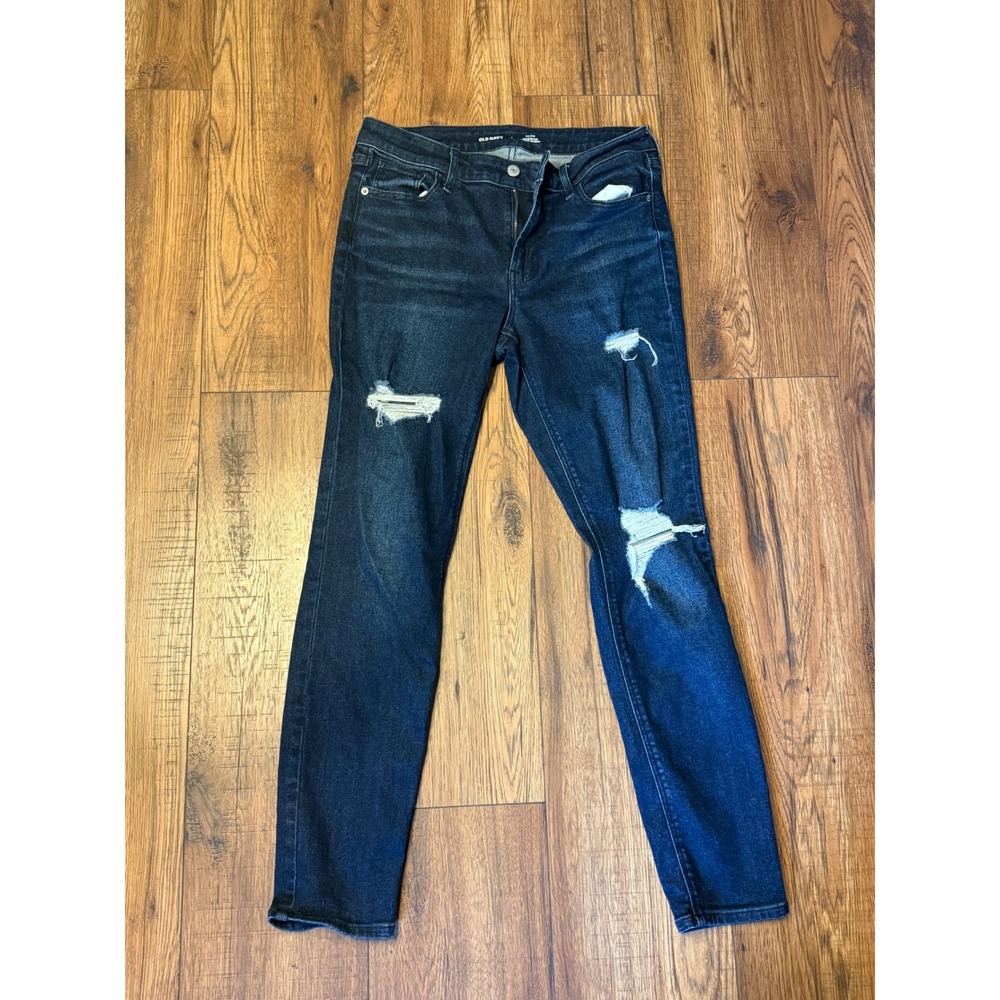 Old Navy Rockstar Super Skinny Mid Rise Distressed Jeans Dark Wash Womens 8